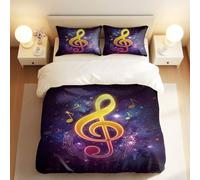 Gradient G Clef Music Duvet Cover Set, 3pcs Printed Bedding Set with Starry Night, Fantasy Space Theme Duvet Quilt Cover for King Bed (01,King 240x220 + 50x75cm)