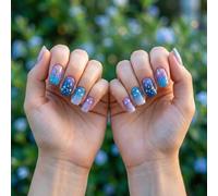 Gradient Galaxy Press On Nails With Star & Moon Design - Glossy Short Square False Nails Kit For Women, Party & Daily Wear, Quick Stick On Application, Reusable Manicure Set With Shimmer