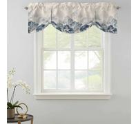 Gradient Gary Blue Tie Up Valances Curtain, Modern Abstract Art Watercolor Blue Forest Tree Linen Adjustable Rod Pocket Short Window Treatment Tie Up Curtains Valances for Kitchen Bathroom 42x18 Inch