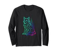 Gradient Geometric Wolf - Minimalist Linear Art Design Long Sleeve T-Shirt