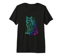 Gradient Geometric Wolf - Minimalist Linear Art Design Premium T-Shirt