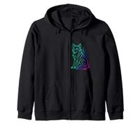 Gradient Geometric Wolf - Minimalist Linear Art Design Zip Hoodie