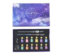 Gradient Glass Dip Pens with 12 Gold Powder Inks for Artist, B