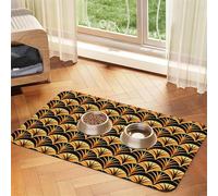 Gradient Golden Art Deco Flowers,Waterproof Pet Feeding Mat,PU Leather Placemats for Cat Dog Water Bowl,Food Mats,30x45cm