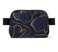 Gradient Golden Linear with Ginkgo Biloba Leaves, Square Waist Bag Travel Bum Bag Casual Chest Bag Fanny Pack for Men Women