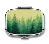 Gradient Green Forest Tree Pill Box 2 Compartment Portable Medicine Pill Case Travel Pill Organizer for Pocket Purse