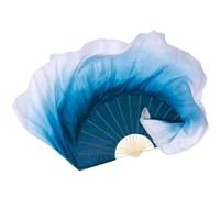 Gradient Ink Blue Silk Dance Fan Double-Sided Extended Veil Folk Dance Fan Classical Yangko Performance Hand Fans(XL-Style A)