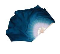 Gradient Ink Blue Silk Dance Fan Double-Sided Extended Veil Folk Dance Fan Classical Yangko Performance Hand Fans(XL-Style B)