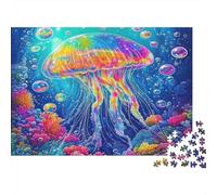 Gradient Jellyfish 1000 Pieces Jigsaw Puzzle Psychedelic Art Difficult Impossible Puzzle Recycled Cardboard for Advanced Puzzlers Gift for Seniors 70x50cm/1000pcs
