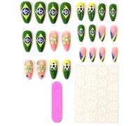 Gradient Manicure Nails with Soccer Inspired Flower Art, Almond Shape ABS Wearable Set, 24 Pieces and 12 Sizes for Fast Styling