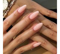 Gradient Nude Pink Press On Nails Almond Shaped Short Acrylic - 24PCs False Nails French Tip Fake Stick On Wraps No UV Light Women Natural Look Semi Elegant Touch Chrome Stickers Tips Extensions