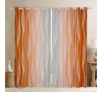 Gradient Orange and Grey White Curtains 46"x54" - Abstract Ombre Drapes Geometric Striped Window Treatments 2 Panels for Bedroom Decor Modern Home Accessories