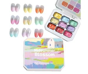 Gradient Painting - 9 Colour Palette Set, Non-Wipe Curing Gel, LED UV Drawing Liquid | Salon Art Creation, Home Manicure Decoration, For Professional Beauty Service Studio Sessions