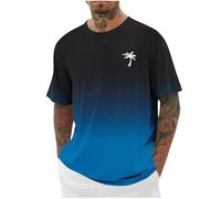 Gradient Palm Tree Men's T Shirt Short Sleeve Casual Summer Shirts Crewneck Graphic Tee Ideal for Beach Vacation Athletic T-Shirt Big and Tall