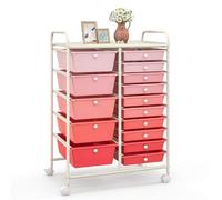 Gradient Pink 15-Drawer Rolling Storage Cart - Mobile Art & Craft with Wheels, Utility & Paper Storage for Kids, Office, School, Home Use