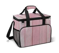 Gradient Pink Wooden Vertical Planks Camping Cooler Bag Insulated Beach Coolers Portable Leak Proof Bags with Shoulder Strap