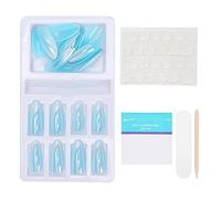 Gradient Pointed Fake Nails Tips Set 24Pcs Colored Full Cover False Nails With Nail File Jelly Glue For Wedding Party Holiday ABS Environmental Friendly Material (F745-15)