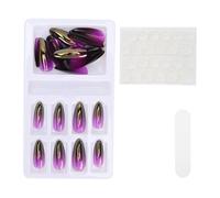 Gradient Pointed Fake Nails Tips Set 24Pcs Colored Full Cover False Nails With Nail File Jelly Glue For Wedding Party Holiday ABS Environmental Friendly Material (F745-14)