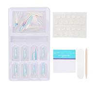 Gradient Pointed Fake Nails Tips Set 24Pcs Colored Full Cover False Nails With Nail File Jelly Glue For Wedding Party Holiday ABS Environmental Friendly Material (F745-19)