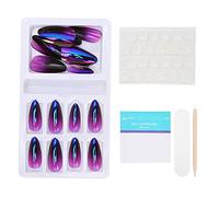 Gradient Pointed Fake Nails Tips Set 24Pcs Colored Full Cover False Nails With Nail File Jelly Glue For Wedding Party Holiday ABS Environmental Friendly Material (F745-20)