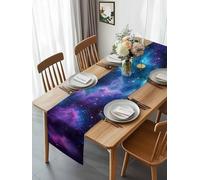 Gradient Purple Black Starry Sky Table Runner 108 Inches Long, Mysterious Universe Stars Washable Table Runners Heat-Insulation Kitchen Dining Table Decorations for Home Party Decor 13x108in