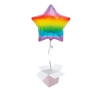 Gradient Rainbow Star Foil Helium Balloon - Inflated Balloon in a Box