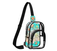 Gradient Sea Blue Beige Clear Sling Backpack with Printed Back, Adjustable Cotton Strap and Secure Pocket for Work Travel