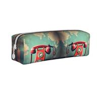Gradient Sequin Sparkle Leather Zippered Pencil Case,Three-Dimensional Pen Bag With Large Capacity,Durable Convenient Portable, England UK Retro London Telephone, One Size