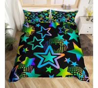 Gradient Stars Duvet Cover,Colorful Rainbow Stars Decor Bedding Sets for Kids Teens Adults,Street Art Hearts Graffiti Quilt Cover 2 Pillowcases(No Comforter) Double 3 Pcs
