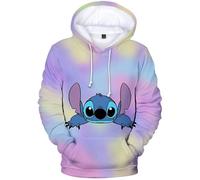 (Gradient Stitch, 9-10 Years) Kids Lilo Stitch Cartoon Casual Hoodies Sweatshirt Hooded Pullover Top Coat Xmas Birthday Fans Gift