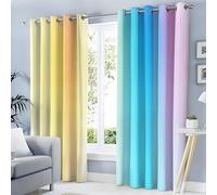 Gradient Stripes Curtains, Eyelet Blackout Curtains, Home Decoration Thermal Insulated Curtain Elegant Rainbow Printed Ring Top Curtain For Bedroom, W46 Xl54, Yellow And Blue, 2 Panels