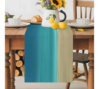 Gradient Teal Table Runner 13x60 Inches Long Abstract Teal Green Khaki Gradient Water Ripples Cotton Linen Table Runner Burlap Style for Dinner Table Party Decor Tabletop Decorations