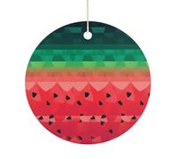 Gradient Watermelon Double-Sided Ceramic Christmas Ornaments - Round Hanging Mini Xmas Tree Decorations, Ideas for Farmers, Rustic Home Decor for Indoor Outdoor Tree Decor