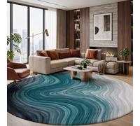 Gradient Wave Texture Round Rug, 100cm | Abstract Watercolor Art Washable Area Rug Soft, Non-slip, Circular Rugs for Living Rooms, Featuring a Non-slip Backing Carpet for Entryways, Cyan Blue