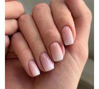 Gradient White Pink Press on Nails - 24pcs Square False Nails - 12 Sizes Fake Nails with Glue - Funky French Tip False Nails - Full Cover Acrylic Stick on nails for Women Girls Nails Art