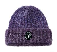 Gradient wool blend women's hat for autumn winter, thick knitted fabric with double layer fluffy edges to keep warm in cold weather (purple)