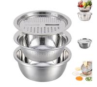 Gradientiscolor Germany Multifunctional Tainless Steel Basin, Beaccustomed Germany Multifunctional stainless steel basin, 3 In 1 Vegetable Cutter With Drain Basket Stainless Steel Basin (28cm/11.02in)