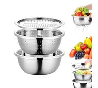 Gradientiscolor Multifunctional Tainless Steel Basin, Beaccustomed Germany Multifunctional Stainless Steel Basin, 3 In 1 Vegetable Cutter With Drain Basket Stainless Steel Basin For Kitchen (24CM)