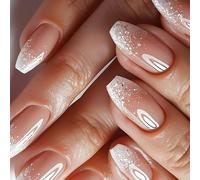 Gradients Fake Nails Glues on Artificial Acrylic 24pcs Stick on for Women Girls Press on Coffin Almond French Tip on
