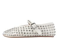 Gradinery Rhinestone Flats for Women Crystal Studded Mary Jane Ballet Flats Shoes Buckle Strap Sparkly Casual Dress Ballerina Shoes, White, 9 UK