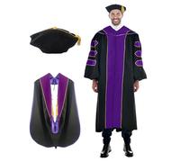 Gradois Deluxe Doctoral Graduation Gown，Doctoral Hood and Doctoral Tam 8 Sided Package, Purple Doctoral Gown, 48