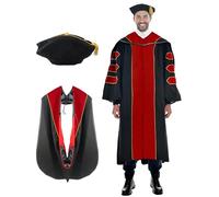 gradois Deluxe Graduation Doctoral Gown Doctoral Hood and Tam 8 Sided Package with Gold Piping Doctoral Regalia, Red, 51