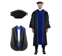 Gradois Deluxe Graduation Gown and Hood with Gold Piping - Doctoral Regalia, Royal Blue, 57 cm