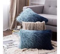 Gradual Change Fluffy Soft Decorative Square Pillow Covers Plush Pillow Case Faux Fur Cushion Covers For Livingroom Sofa Bedroom-12“x20",2Pieces_Blue