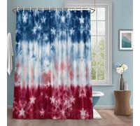 Gradual Red Blue Shower Curtain with 12 Hooks Stars U.S. Flag Abstract Art Modern Waterproof Fabric Shower Curtains Sets for Bathroom Bath Decorations, Machine Washable, 72"x84"