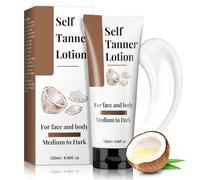 Gradual Tanning Moisturiser, Fast Tan Cream for Body Face, Fake Tanner with Coconut Oil, Self Tanners, Non-greasy & Quick Dry, 120ml (Medium to Dark)