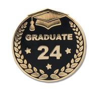 GRADUATE 24 BLACK ENAMEL PIN BADGE ON GOLD METAL WITH SAFETY PIN - SiZE 30mm