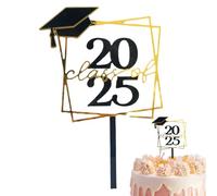 Graduate Class Two Thousand Twenty-Five Cupcake Decorations, Acrylic Graduation Cupcake Toppers, Sturdy Black and Golden Appetite Skewers, Photo Booth Props for Classroom, School, University