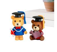 Graduate Little Bear with Graduation Hat Set of 2 Animal Table Figurines | Desk Ornament Bear - for Students High School Class University Party Library Bedside Table