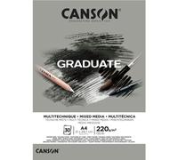Graduate Mixed Media 200gsm A4 Paper, Double Sided: Grained And Smooth, Pad Glued Short Side, 30 Grey Sheets, Ideal for Student Artists